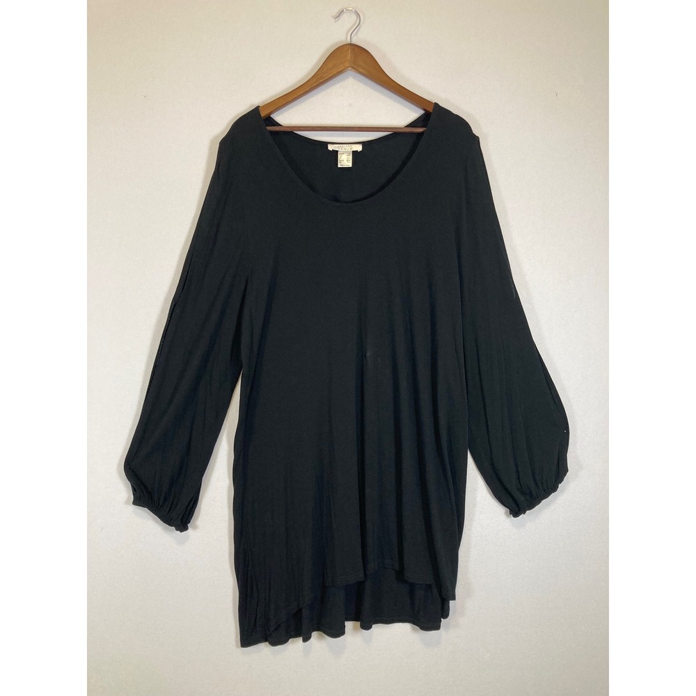 Flowy Boho Lascana for Venus Womens 2X Black Split Sleeve High-Low Tunic Blouse